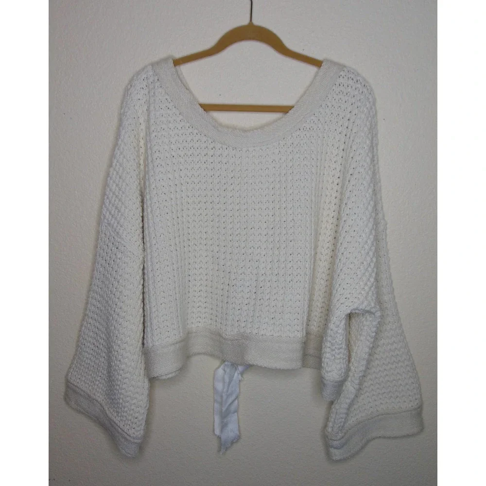 Free People Cream Knit Scoop Neck Sweater